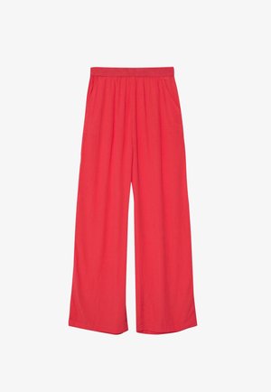 Rote Weite-Hosen mit elastischem Bund und Seitentaschen, aus leichtem Stoff.