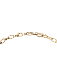Bransoletka z złotego łańcuszka z przeplatanymi owalnymi i prostokątnymi ogniwami. Posiada bezpieczne zapięcie na karabińczyk. Gładkie, błyszczące wykończenie.