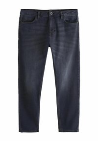 Ciemnoniebieskie dżinsy z prostymi nogawkami, wyposażone w tradycyjne kieszenie oraz delikatne przetarcia na udach. Klasyczne zapięcie na guziki.