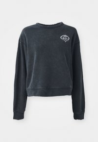 Felpa nera corta in morbido cotone misto, con scollatura rotonda, maniche lunghe e dettagli ricamati del logo sul petto.