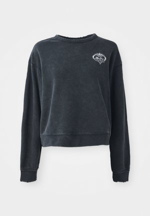 Czarna krótka bluza z miękkiej bawełny z okrągłym dekoltem, długimi rękawami i haftowanym logo na klatce piersiowej.