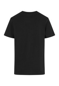 Sort bomulds T-shirt med klassisk rund hals og korteærmer. Glat overflade, ingen synlige mønstre eller grafik.