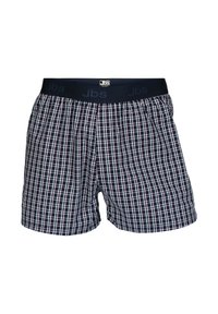 Mørkeblå og hvide ternede boxershorts med røde accenter. Elastisk talje med "Jbs" branding. Letvægts bomuldsstof, løs pasform.