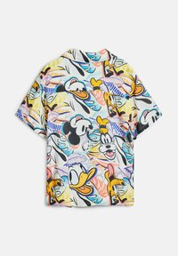 Camicia a maniche corte con una stampa colorata e vivace di personaggi dei cartoni su uno sfondo chiaro; realizzata in un tessuto morbido e liscio.