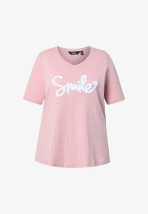 Ulla Popken, SMILE SHORT SLEEVE GRAPHIC TEE - Print T-shirt - delicate dusty rose