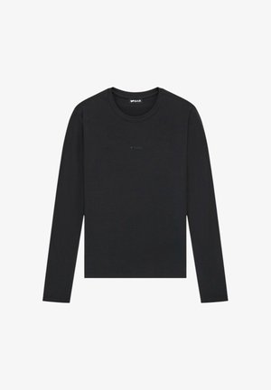 Maglietta a maniche lunghe nera in cotone, con scollo rotondo e design minimalista. Piccolo dettaglio logo al centro davanti.