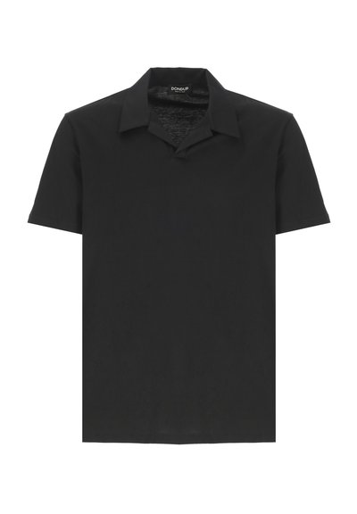 Polo shirt nero a maniche corte con colletto classico. Realizzato in tessuto morbido, presenta una linea pulita e nessun logo o motivo visibile.