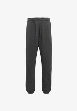 Pantalones de chándal gris oscuro hechos de una suave mezcla de algodón, con una banda elástica en la cintura con cordón, puños ajustados y un sutil detalle del logotipo en el lateral.