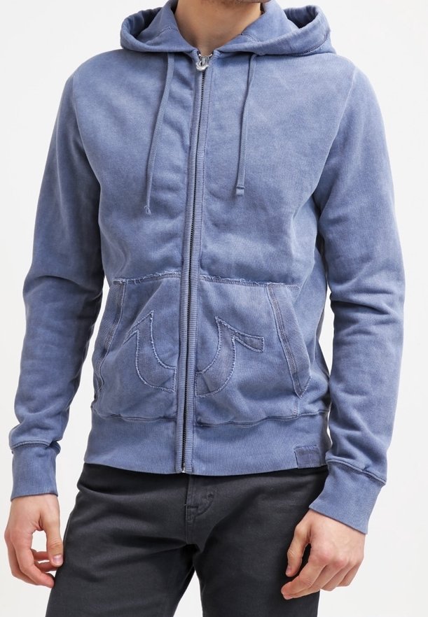 Felpa con cappuccio blu con zip in tessuto morbido, dotata di una tasca a marsupio con dettaglio logo ricamato e cappuccio con coulisse regolabile.