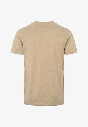 Koszulka z krótkim rękawem w kolorze beżowym o teksturowanym wykończeniu. Klasyczny dekolt typu crew neck, bez widocznych wzorów czy akcentów.