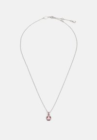 Sølv kædeto Halskæde med en pink ædelsten pendants formet som en firkant og en mindre rund pink accent ovenfor.