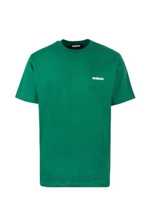 T-Shirt in cotone verde con collo rotondo e maniche corte, decorato con un piccolo logo bianco "BARROW" sul lato sinistro del petto.