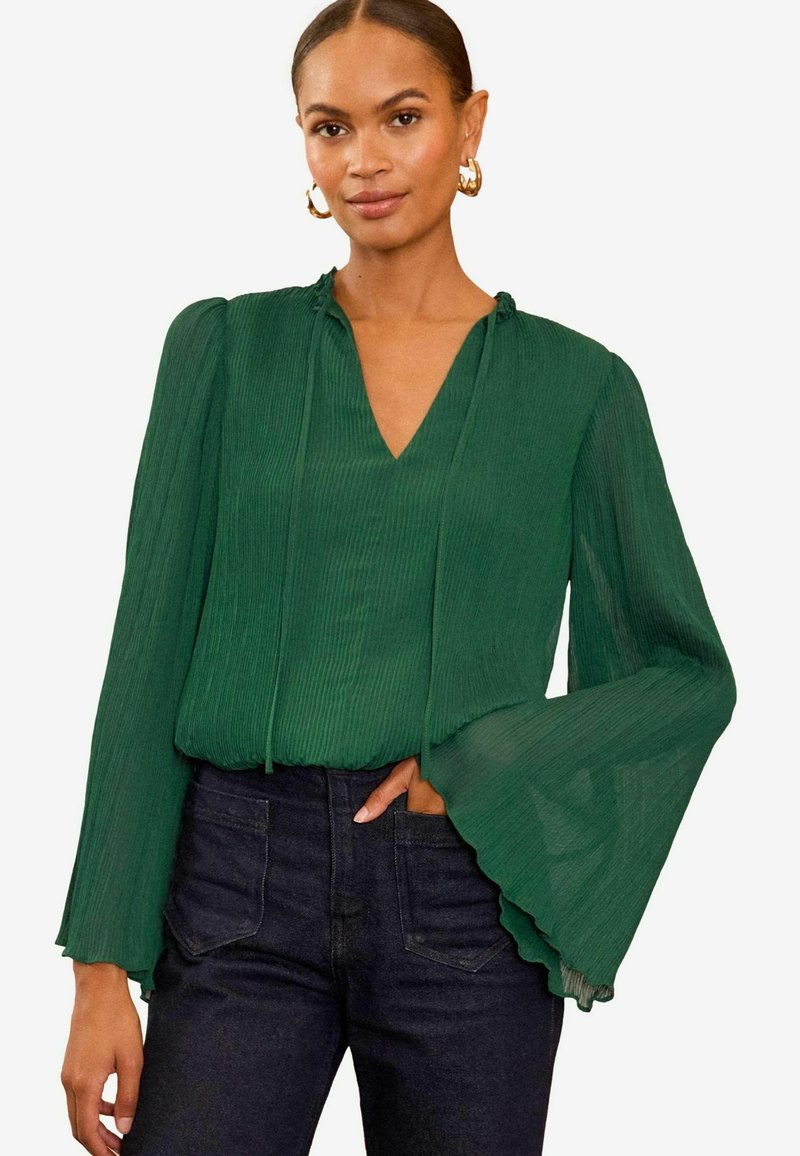 Love & Roses PLEATED V NECK FLUTE SLEEVE - Blūze - green