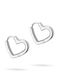 Boucles d'oreilles en argent en forme de cœur avec une finition polie, présentant une surface lisse et une courbure subtile dans le design.