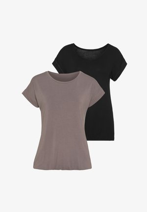 Schwarze und graue Kurzarm-T-Shirts aus weicher Baumwolle. Runder Halsausschnitt, entspannte Passform und umgeschlagene Ärmel. Schlichtes Design, einfarbig.