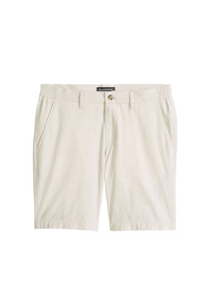 Shorts décontractés beiges avec côtés à taille élastique, fermeture avant par bouton, passants pour ceinture et poches latérales, de Marc O'Polo.