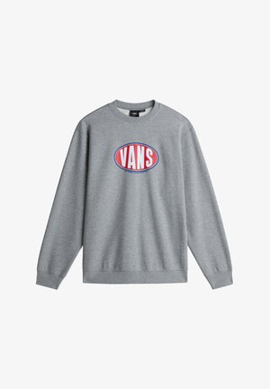 Grauer Sweatshirt mit rundem VANS-Logo in Rot und Blau. Verfügt über einen klassischen Rundhalsausschnitt und lange Ärmel. Hergestellt aus weichem Baumwollmischgewebe.