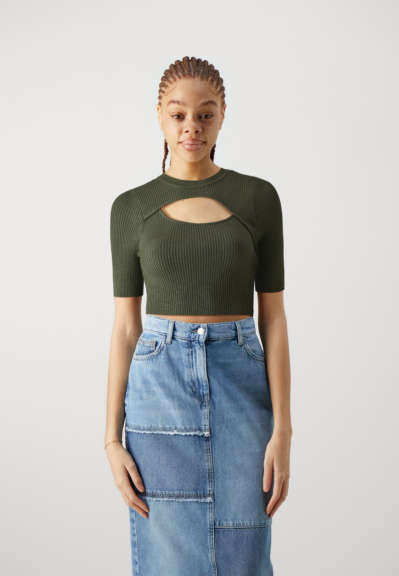 ONLY ONLLIZA PEEK A BOO O NECK - Μπλουζάκι με στάμπα - ivy green