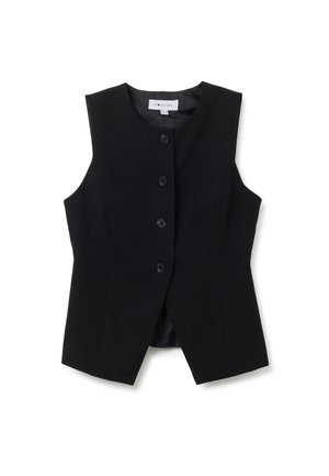 Gilet senza maniche nero con scollo rotondo, sei bottoni sul davanti e una vestibilità ben sagomata. Realizzato in un tessuto strutturato.