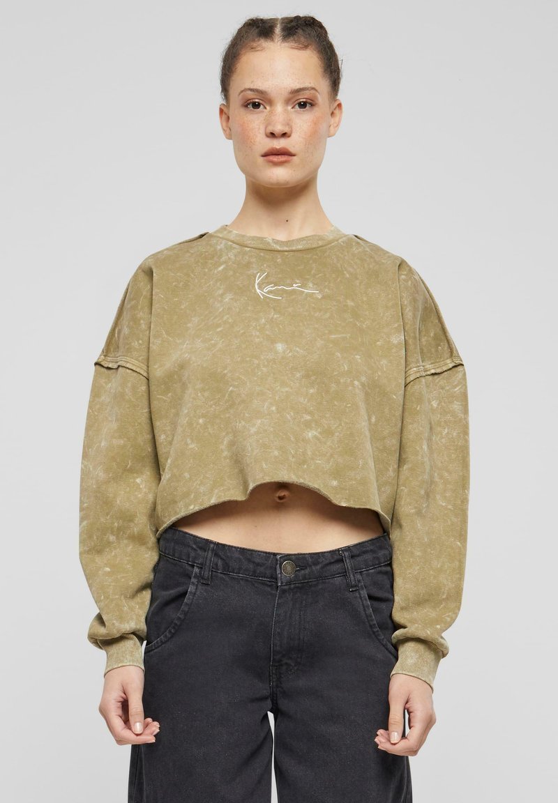 Karl Kani - SIGNATURE CROP CREW - Sweatshirt - olive, Enlarge