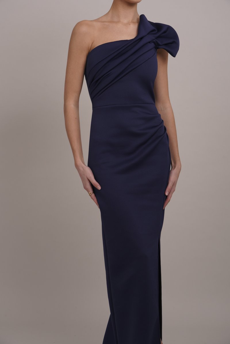 sachin and babi light blue dress List based in Rome, Italy | One-Shoulder Long Sleeve Evening Dress with  Modern Ruffle Design