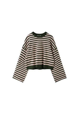 Stradivarius, WIDE SLEEVE CROPPED KNIT JUMPER - Trui - khaki