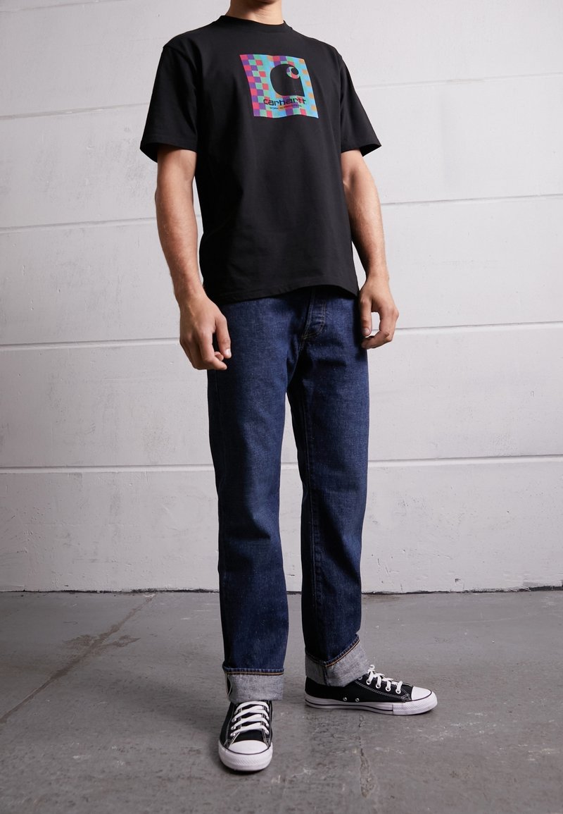 Men's Black Denim Jeans Straight Leg Casual Pants Floral Embroidery Punk Hip Hop