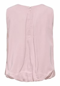 Vue de dos d’un chemisier sans manches rose clair avec une fermeture éclair centrée et un ourlet froncé en bas.