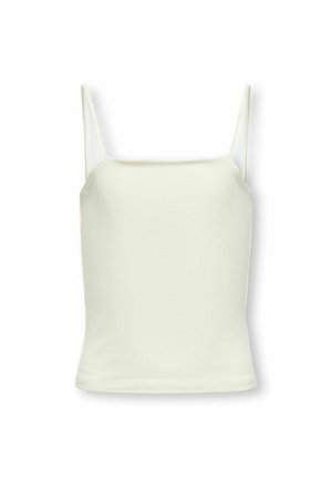 Débardeur blanc avec des fines bretelles réglables et une coupe ajustée. Fabriqué à partir d'un tissu lisse et extensible. Sans motifs ni embellissements supplémentaires.