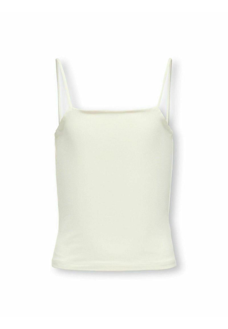 Débardeur blanc avec des fines bretelles réglables et une coupe ajustée. Fabriqué à partir d'un tissu lisse et extensible. Sans motifs ni embellissements supplémentaires.