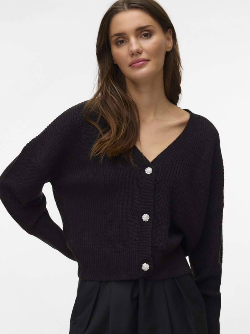 Vero Moda VMLEALIGHT V NECK JEWEL - Cardigan - black