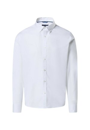 Camicia bianca a maniche lunghe con bottoni, realizzata in cotone. Presenta un colletto a punta, bottoni frontali e un piccolo logo sul petto.