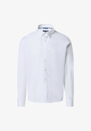 Camicia bianca a maniche lunghe con bottoni, realizzata in cotone. Presenta un colletto a punta, bottoni frontali e un piccolo logo sul petto.