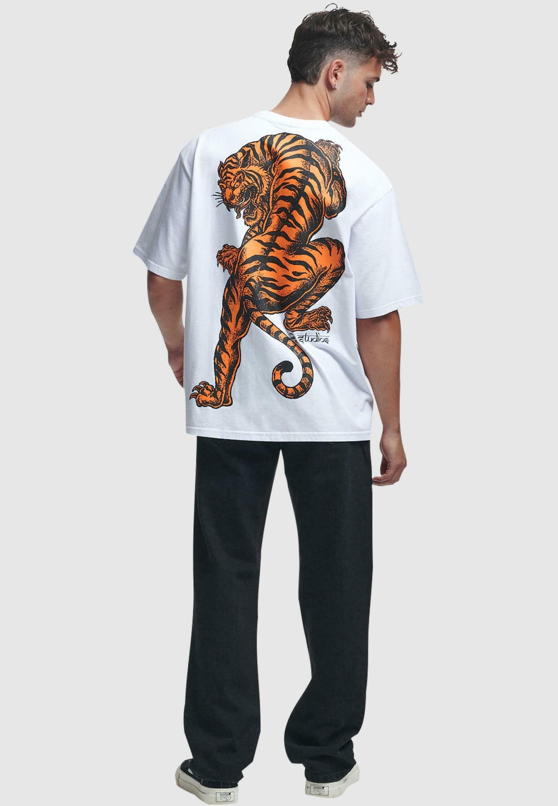 2Y Studios TIGER OVERSIZE - Print T-shirt - white/lilac