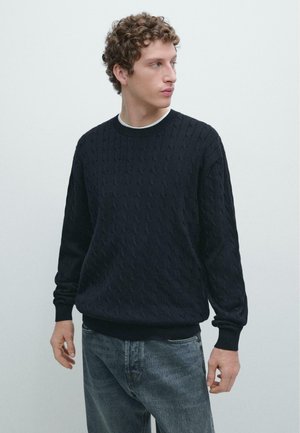 CABLE - Pullover - mottled dark blue