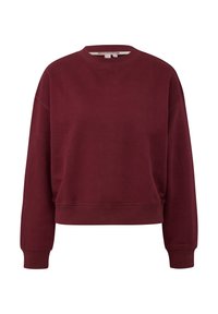 Felpa bordeaux in morbido tessuto; presenta un collo rotondo, spalle scese e polsini a costine con un accento logo sull'orlo.