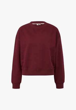 Burgunderfarbener Hoodie aus weichem Material; mit Rundhalsausschnitt, überschnittenen Schultern und gerippten Bündchen, sowie einem Logo-Highlight am Saum.