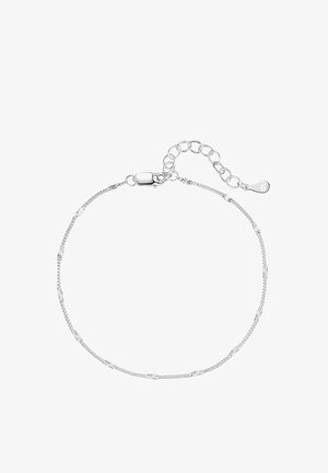 Bracciale in argento con collegamenti intricati e accenti floreali. Presenta un gancio a scatto e un'estensione della catena regolabile.