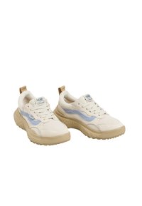 Kreemivärvi ja beežid tennisetossud tekstureeritud võrgupealsega, siniste nubukaktsentidega ja paksu kummitaldaga. Esitleb klassikalist logo keelel.