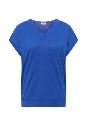 Cecil, SHORT-SLEEVE SHIRT WITH V-NECK IN A SOLID COLOR - T-shirts basic - surf blue