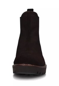 Stivaletti alla caviglia in suede nero con design strutturato, pannelli laterali elastici e suola testurizzata. Presentano un sottopiede sul retro per una facile calzata.