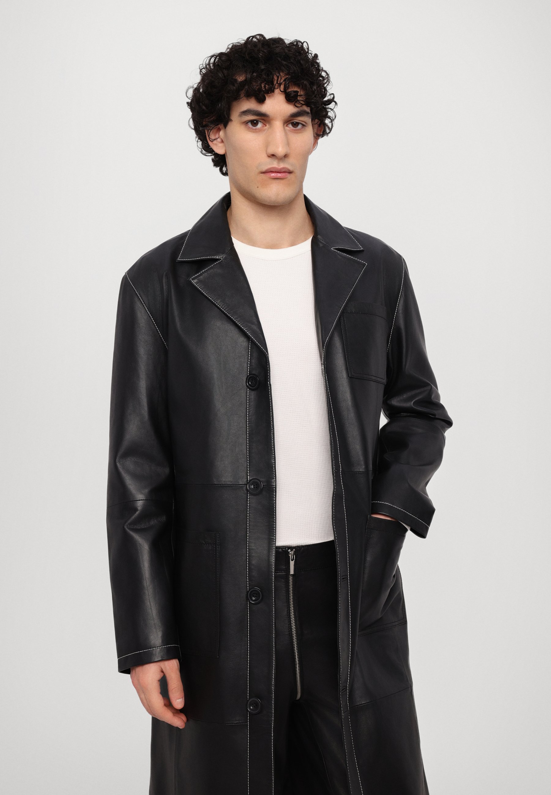 STUDIO ID MARVIN CONTRAST STITCH LEATHER COAT - Classic coat