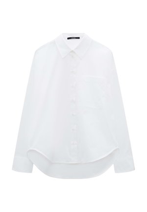 Witte shirt met puntkraag, lange mouwen, knopen aan de voorkant, een enkele borstzak, gebogen zoom, gemaakt van een gladde stof. Subtiele logodetail.