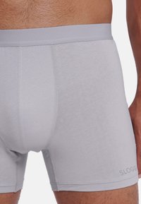 Boxer shorts grigi in cotone con una morbida vita elastica, caratterizzati da una texture liscia e dettagli di cucitura sottili, logo stampato sul lato inferiore.