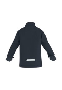 Dunkelblaue Fleecejacke mit hochschließendem Kragen, gerippten Bündchen, reflektierendem Akzent hinten und einem schlanken Design. Weicher Stoff, lässige Passform.