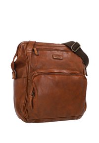 Ruda odinė petnešėlė su priekiu esančia užtrauktuko kišene, reguliuojama ruda petneša ir minkšta, tekstūruota apdaila. Kompaktiškos, kvadratinės formos.