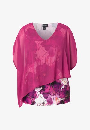Ulla Popken, WATERCOLOR FLORAL PRINT LAYERED CHIFFON BLOUSE - Blouse - pearl white