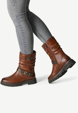 Bottines de cowboy / motard - cognac comb