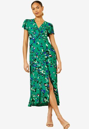 Love & Roses TWIST DETAIL V NECK FRONT SPLIT MIDI  - Freizeitkleid - green animal