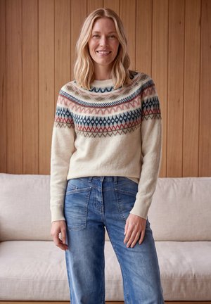 Cecil, ROUND NECK SWEATER WITH A JACQUARD PATTERN - Pullover - oat milk beige melange